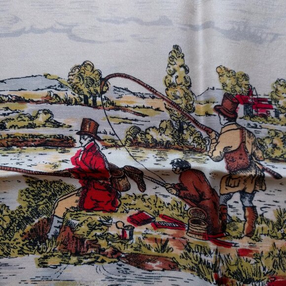 Unique Light 100% Silk Fly Fishing Sceneries Scarf - Picture 3 of 7